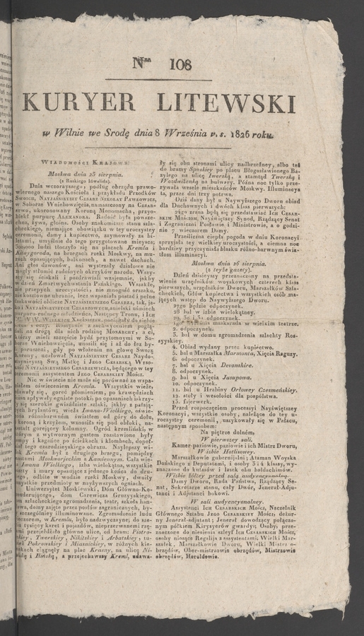 Kuryer Litewski. 1826, numer&nbsp;108