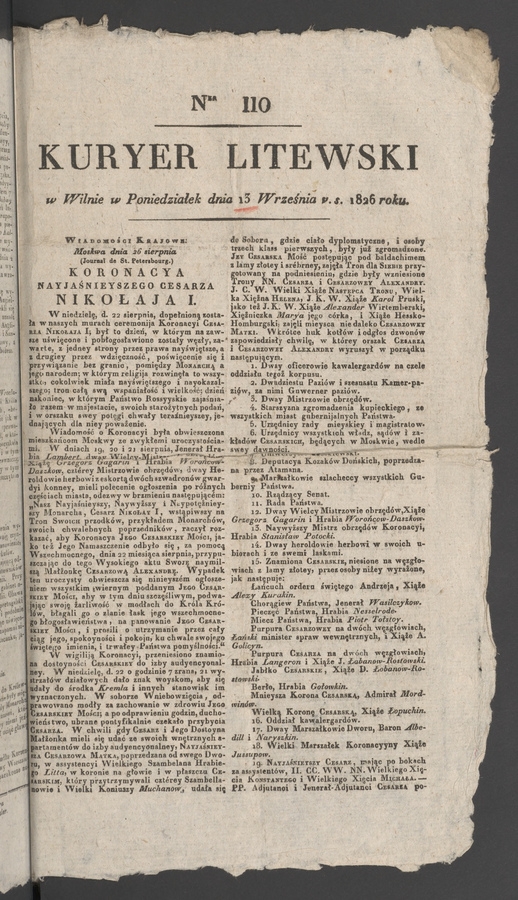 Kuryer Litewski. 1826, numer&nbsp;110
