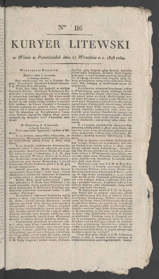 Kuryer Litewski. 1826, numer&nbsp;116