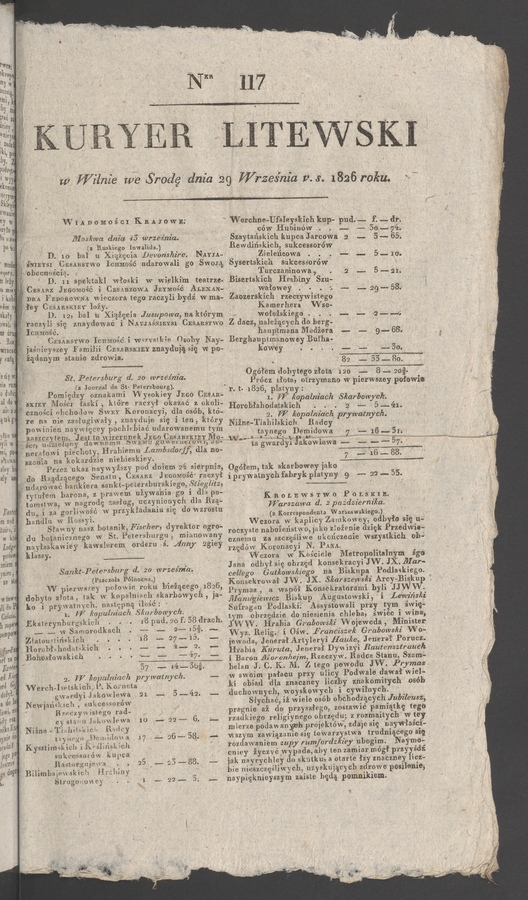 Kuryer Litewski. 1826, numer&nbsp;117