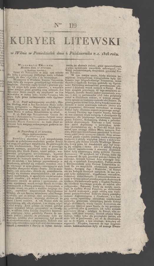 Kuryer Litewski. 1826, numer&nbsp;119