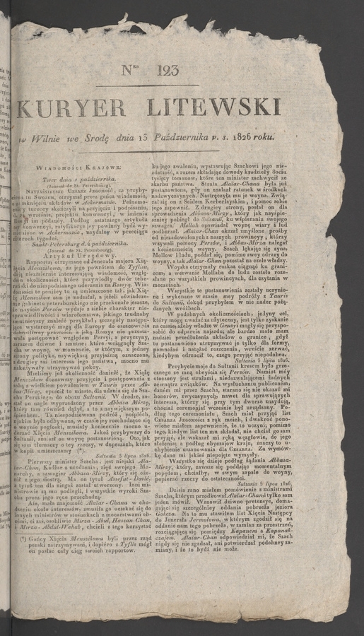 Kuryer Litewski. 1826, numer&nbsp;123
