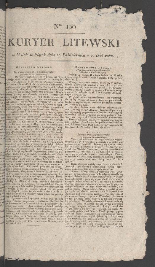 Kuryer Litewski. 1826, numer&nbsp;130