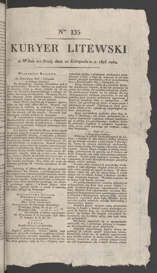 Kuryer Litewski. 1826, numer&nbsp;135