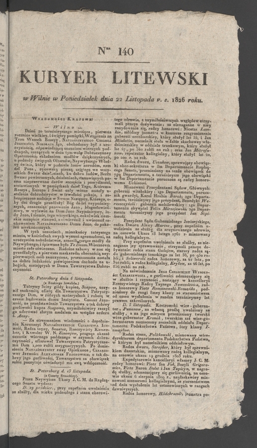 Kuryer Litewski. 1826, numer&nbsp;140