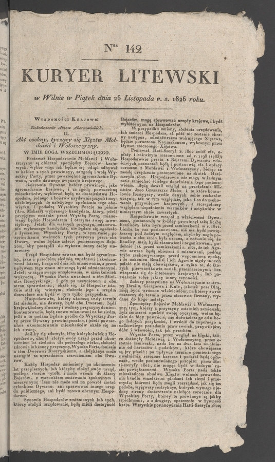 Kuryer Litewski. 1826, numer&nbsp;142