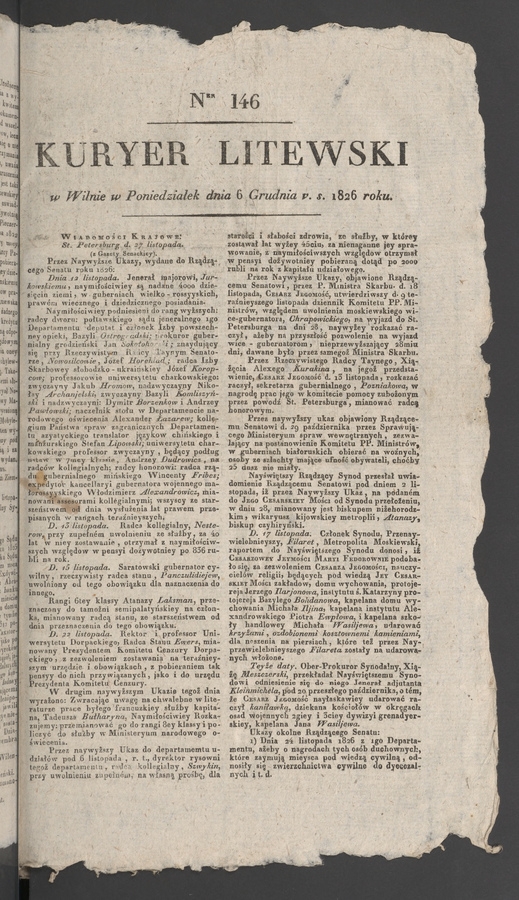 Kuryer Litewski. 1826, numer&nbsp;146