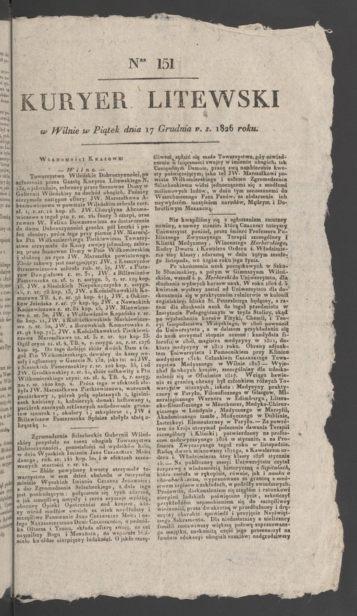 Kuryer Litewski. 1826, numer&nbsp;151