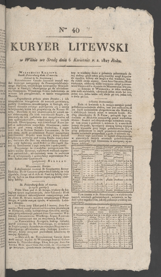 Kuryer Litewski. 1827, numer&nbsp;40