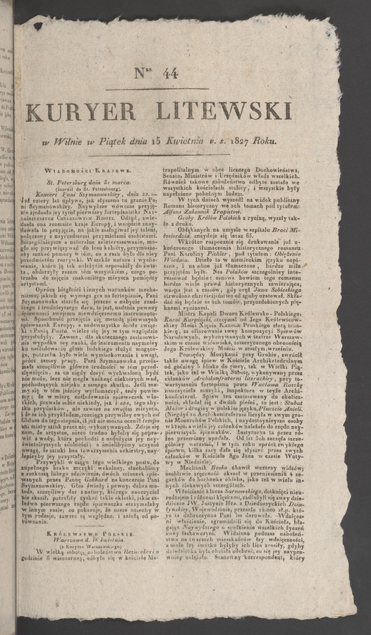 Kuryer Litewski. 1827, numer&nbsp;44