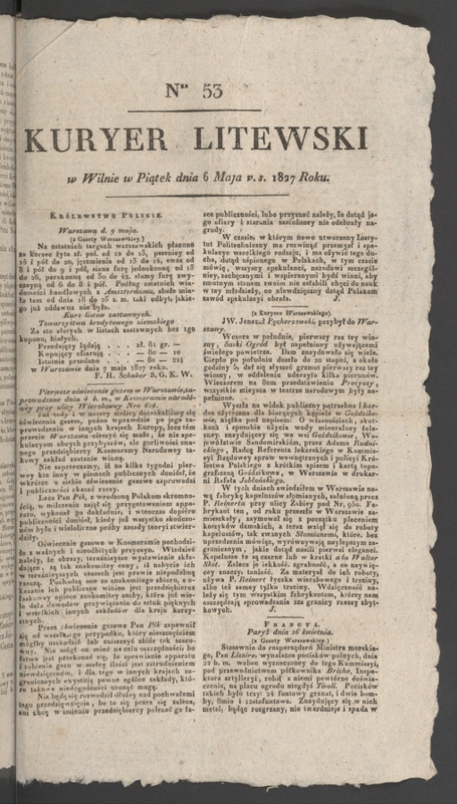 Kuryer Litewski. 1827, numer&nbsp;53
