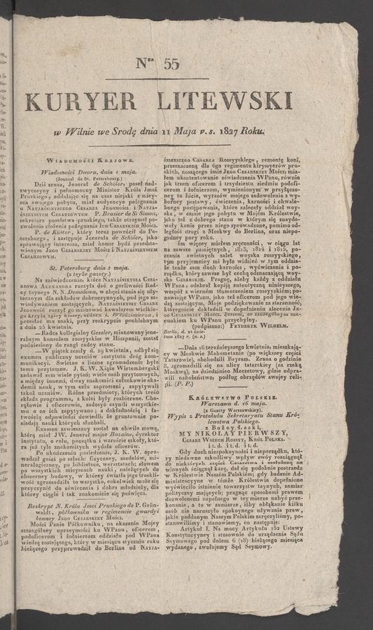 Kuryer Litewski. 1827, numer&nbsp;55