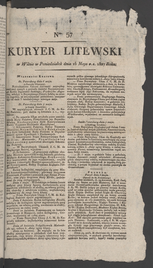 Kuryer Litewski. 1827, numer&nbsp;57