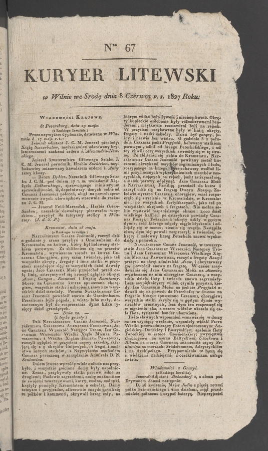 Kuryer Litewski. 1827, numer&nbsp;67