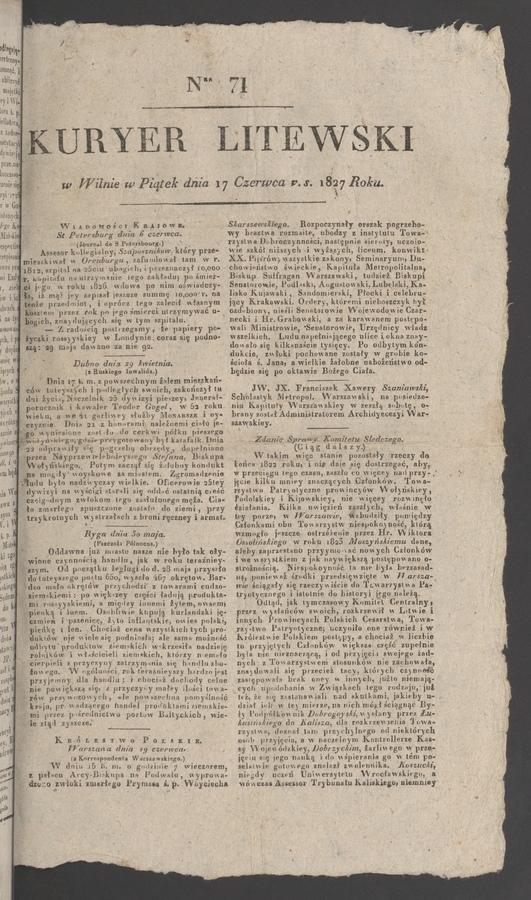 Kuryer Litewski. 1827, numer&nbsp;71