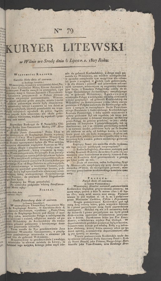 Kuryer Litewski. 1827, numer&nbsp;79