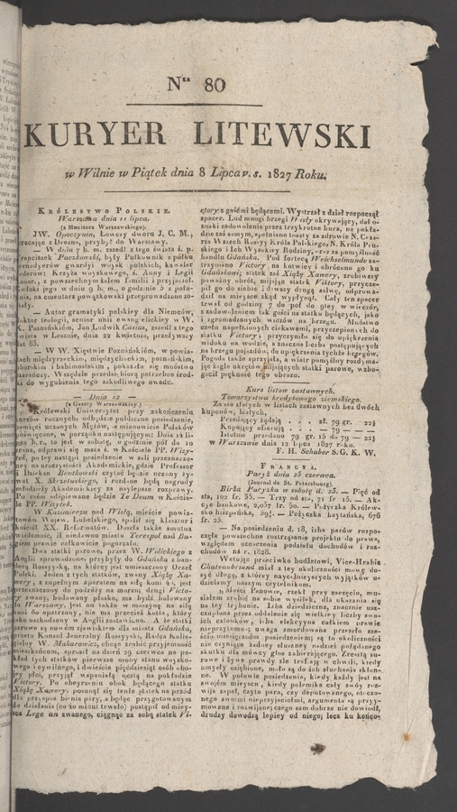 Kuryer Litewski. 1827, numer&nbsp;80