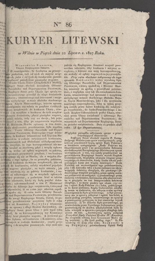 Kuryer Litewski. 1827, numer&nbsp;86