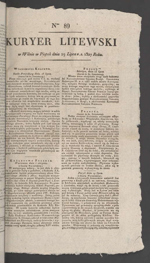 Kuryer Litewski. 1827, numer&nbsp;89