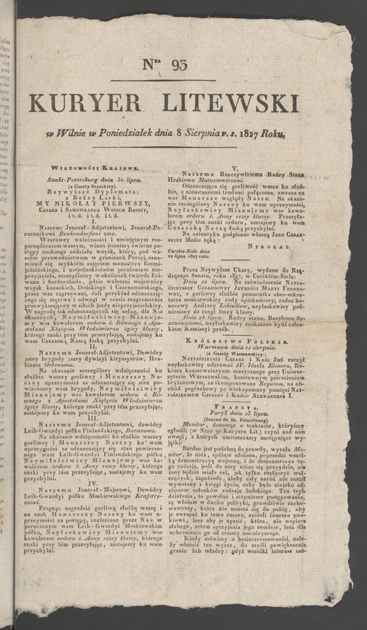 Kuryer Litewski. 1827, numer&nbsp;93