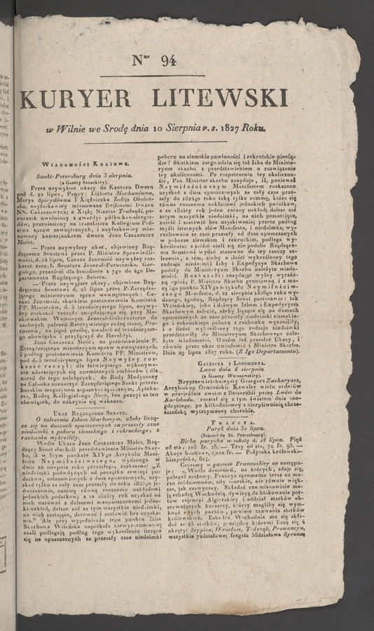 Kuryer Litewski. 1827, numer&nbsp;94
