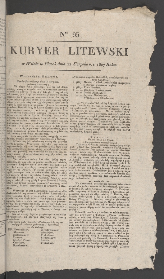 Kuryer Litewski. 1827, numer&nbsp;95