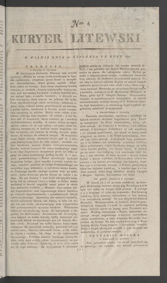 Kuryer Litewski. 1812, numero 6