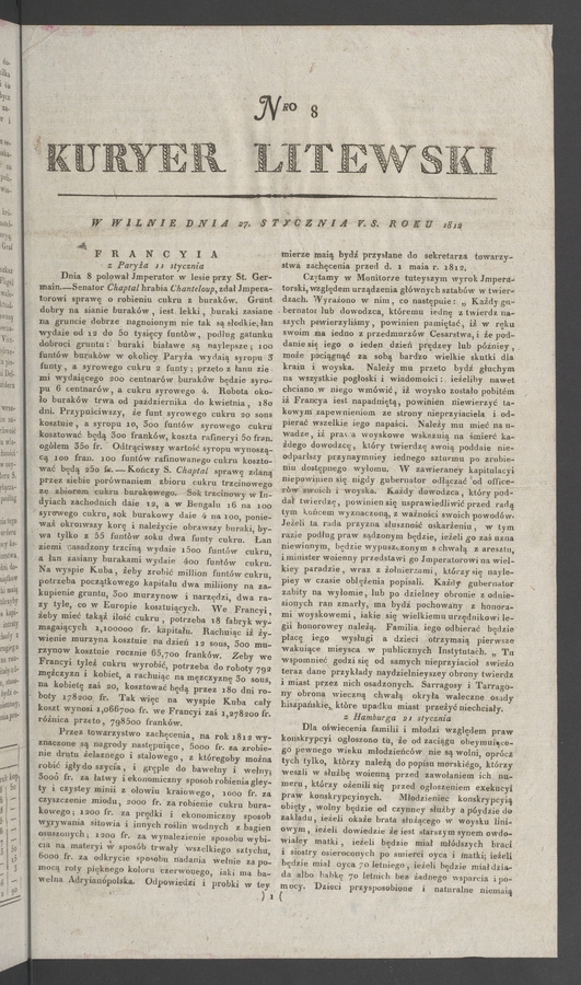 Kuryer Litewski. 1812, numero 8