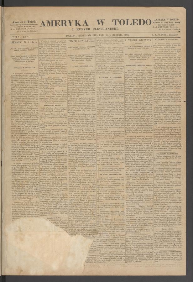 Ameryka w&nbsp;Toledo i&nbsp;Kuryer Clevelandski. Tom&nbsp;6, 1892, numer&nbsp;67