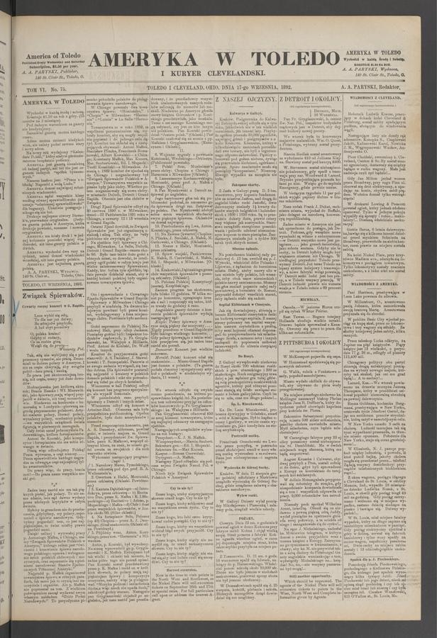 Ameryka w&nbsp;Toledo i&nbsp;Kuryer Clevelandski. Tom&nbsp;6, 1892, numer&nbsp;75