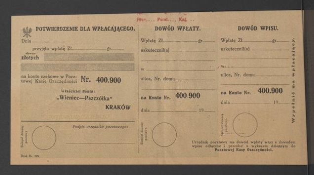 Blankiet nadawczy. Redakcja &bdquo;Wieniec-Pszcz&oacute;łka&rdquo; Krak&oacute;w