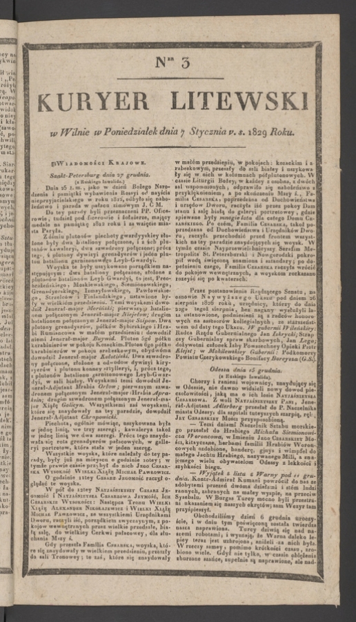 Kuryer Litewski. 1829, numer&nbsp;3