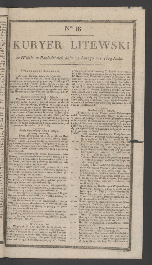Kuryer Litewski. 1829, numer&nbsp;18