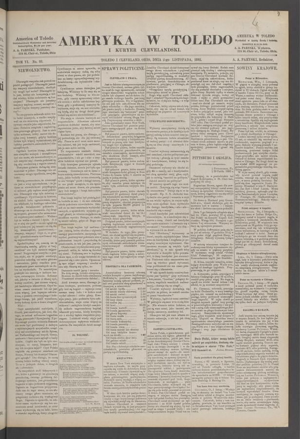 Ameryka w&nbsp;Toledo i&nbsp;Kuryer Clevelandski. Tom&nbsp;6, 1892, numer&nbsp;88