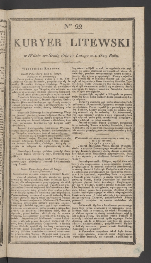 Kuryer Litewski. 1829, numer 22