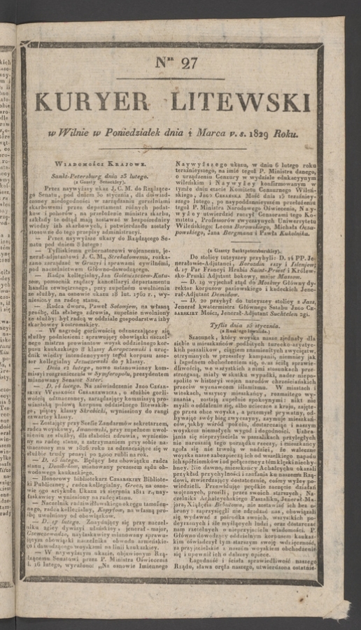 Kuryer Litewski. 1829, numer&nbsp;27