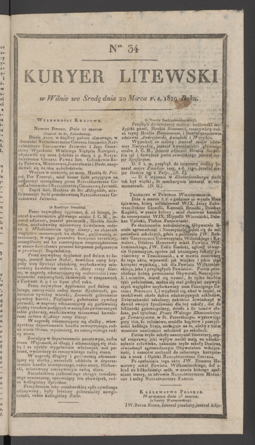 Kuryer Litewski. 1829, numer&nbsp;34