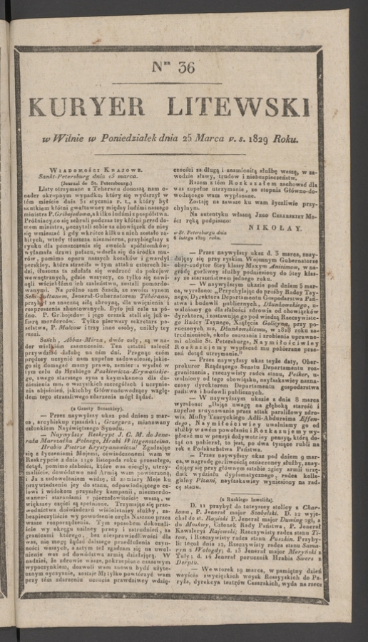 Kuryer Litewski. 1829, numer&nbsp;36