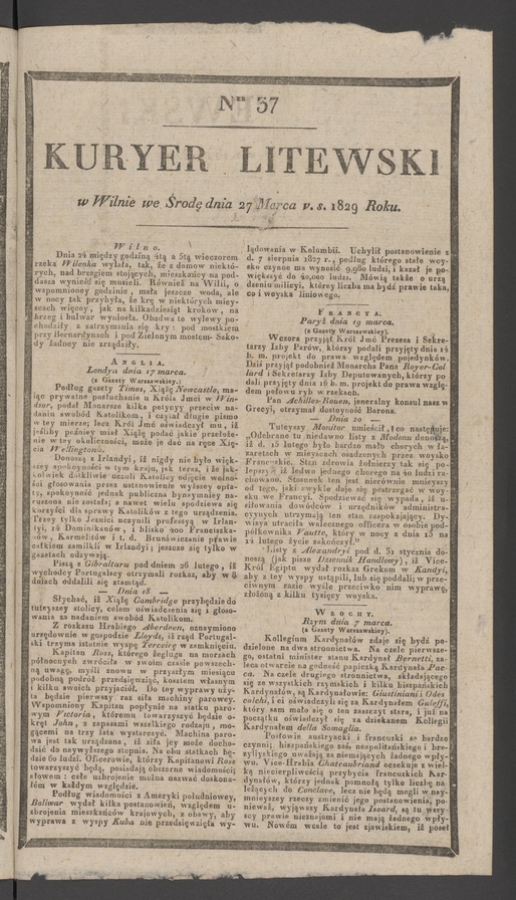 Kuryer Litewski. 1829, numer&nbsp;37