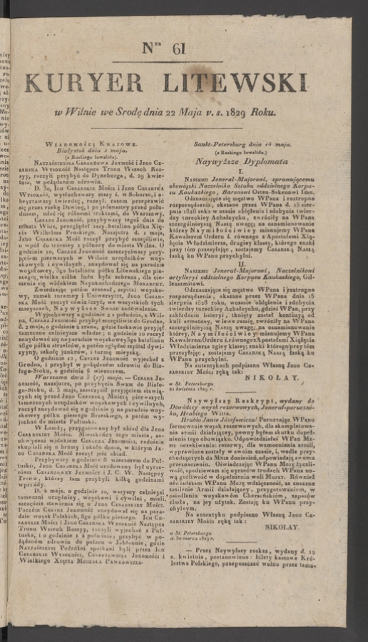 Kuryer Litewski. 1829, numer 61
