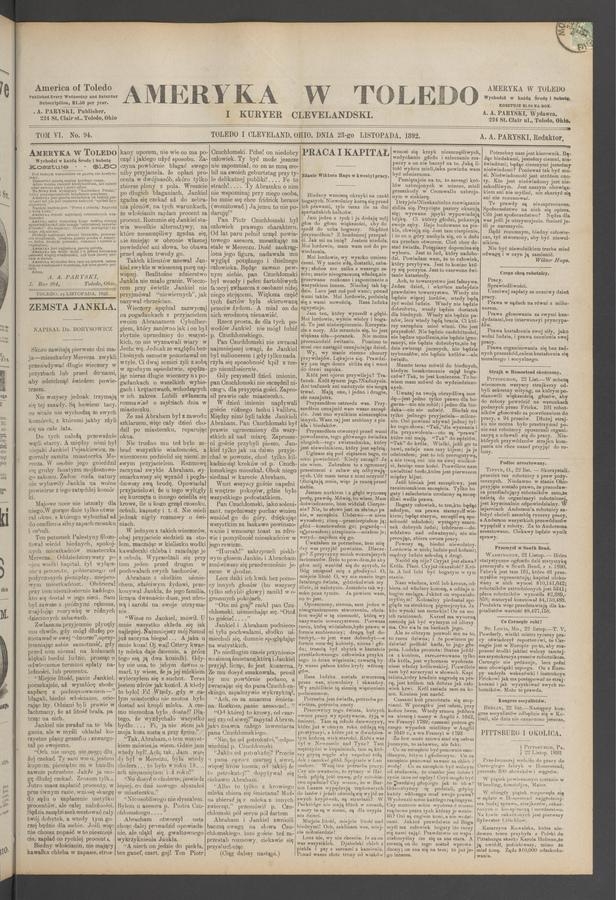 Ameryka w&nbsp;Toledo i&nbsp;Kuryer Clevelandski. Tom&nbsp;6, 1892, numer&nbsp;94