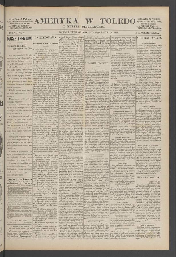 Ameryka w&nbsp;Toledo i&nbsp;Kuryer Clevelandski. Tom&nbsp;6, 1892, numer&nbsp;95