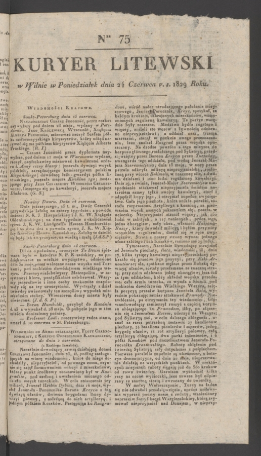 Kuryer Litewski. 1829, numer&nbsp;75