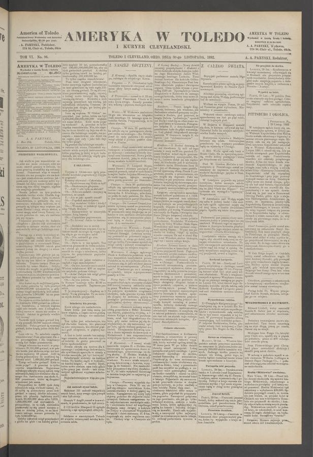 Ameryka w&nbsp;Toledo i&nbsp;Kuryer Clevelandski. Tom&nbsp;6, 1892, numer&nbsp;96