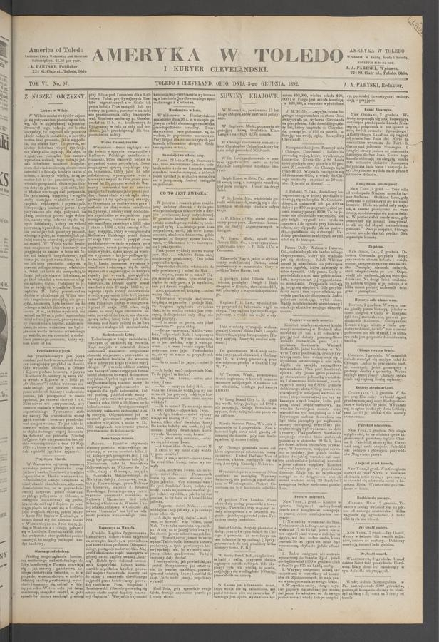 Ameryka w&nbsp;Toledo i&nbsp;Kuryer Clevelandski. Tom&nbsp;6, 1892, numer&nbsp;97