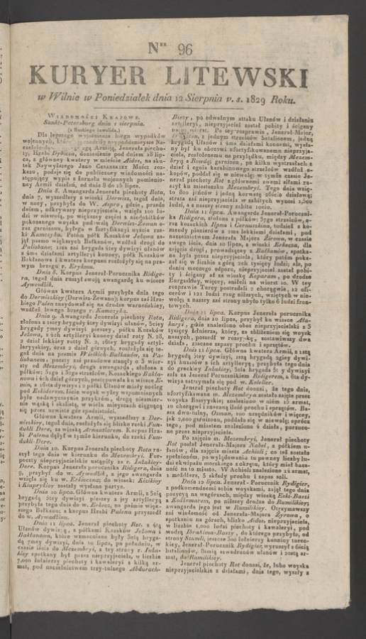 Kuryer Litewski. 1829, numer 96