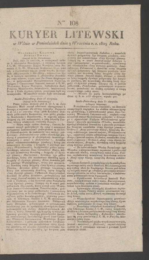 Kuryer Litewski. 1829, numer 108