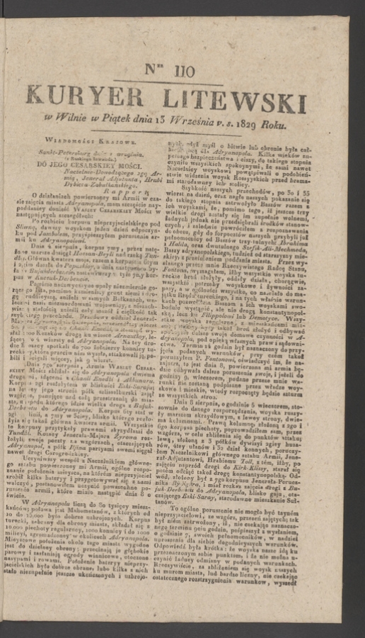 Kuryer Litewski. 1829, numer 110