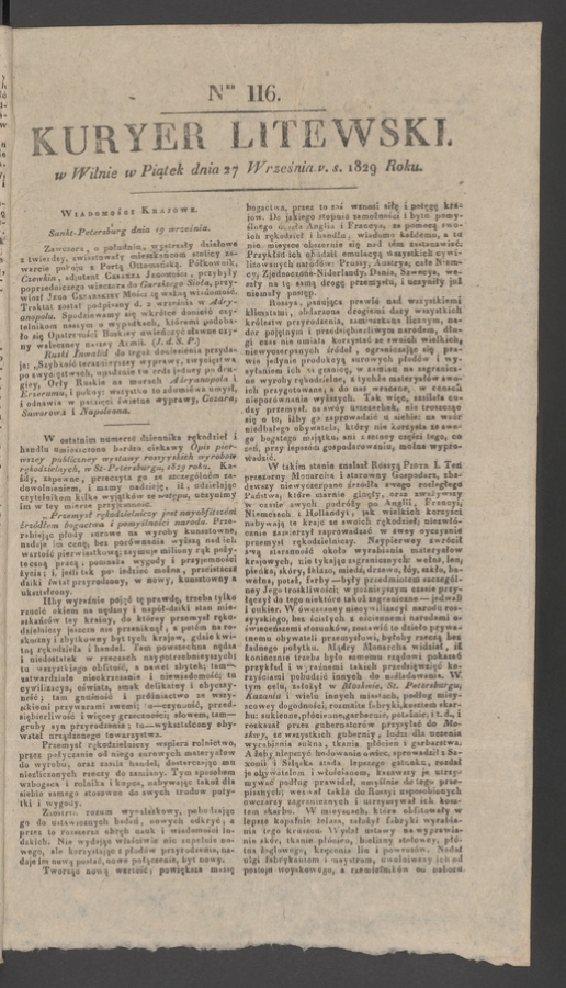 Kuryer Litewski. 1829, numer&nbsp;116