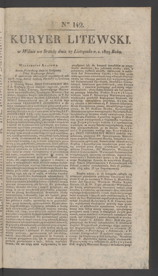 Kuryer Litewski. 1829, numer&nbsp;142